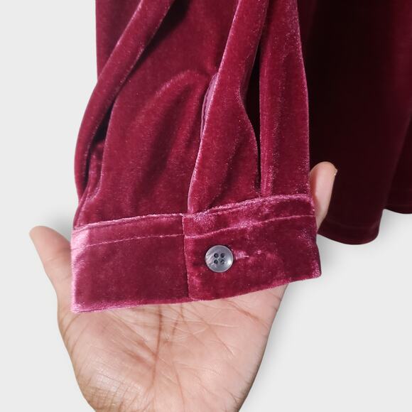 Coldwater Creek Velvet Pintuck Popover Tunic Top Burgundy Sz XL Collared - Picture 4 of 12